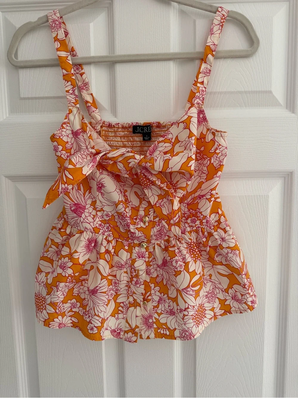 J.Crew Floral Tie-Front Tank Top Orange & Pink Size 4